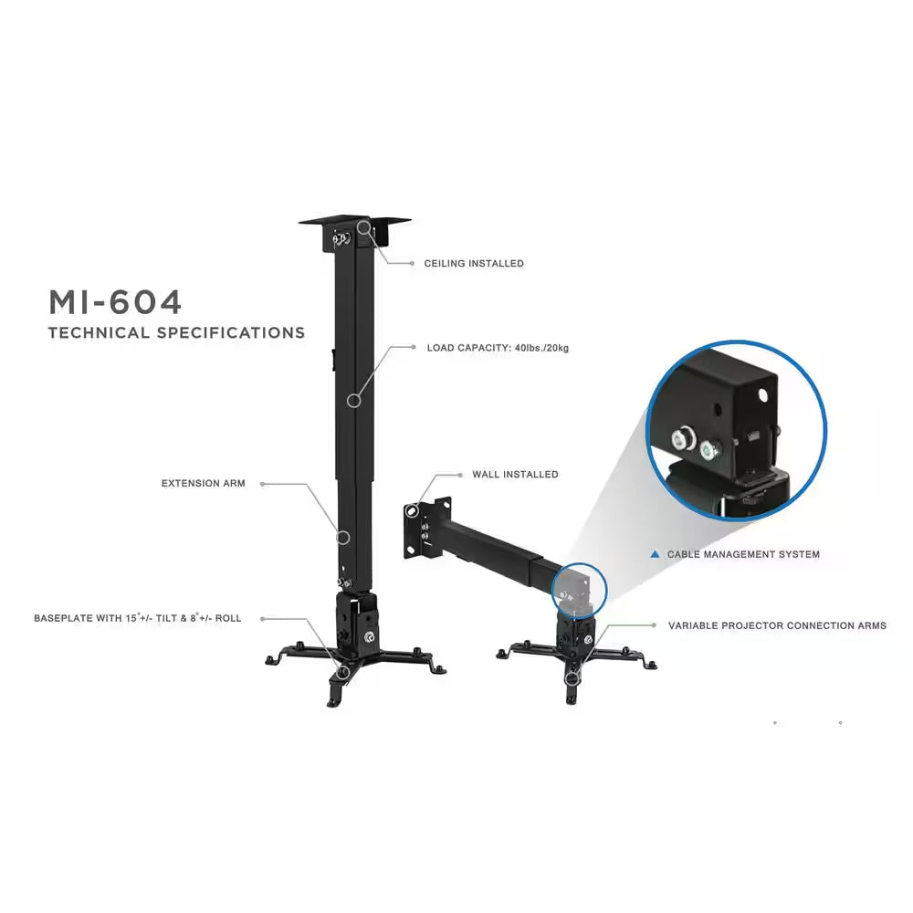 Full Motion Projector Wall and Ceiling Mount
