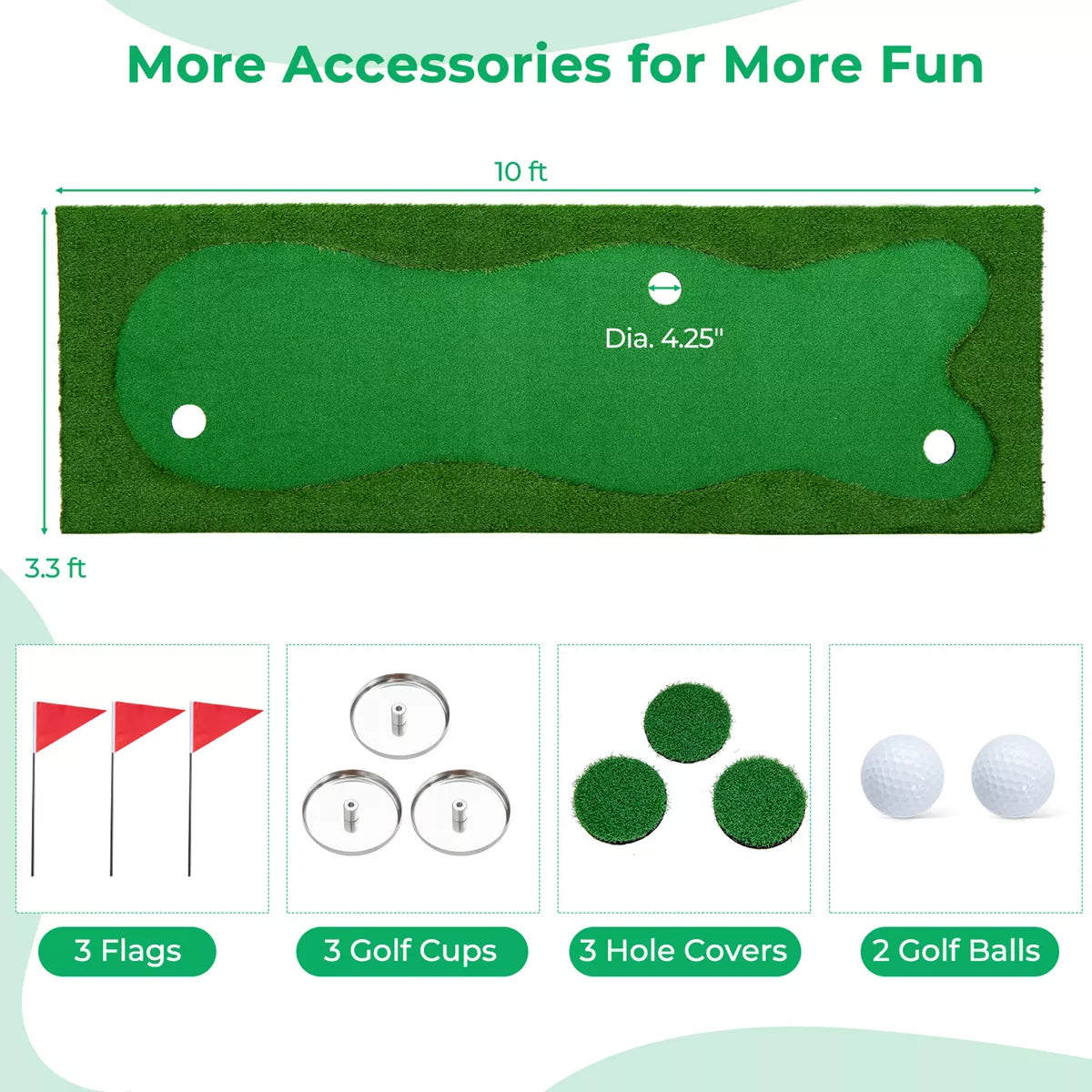 Costway 10 X 3.3/5 FT Golf Putting Green Professional Golf Training Mat with 2 Golf Balls
