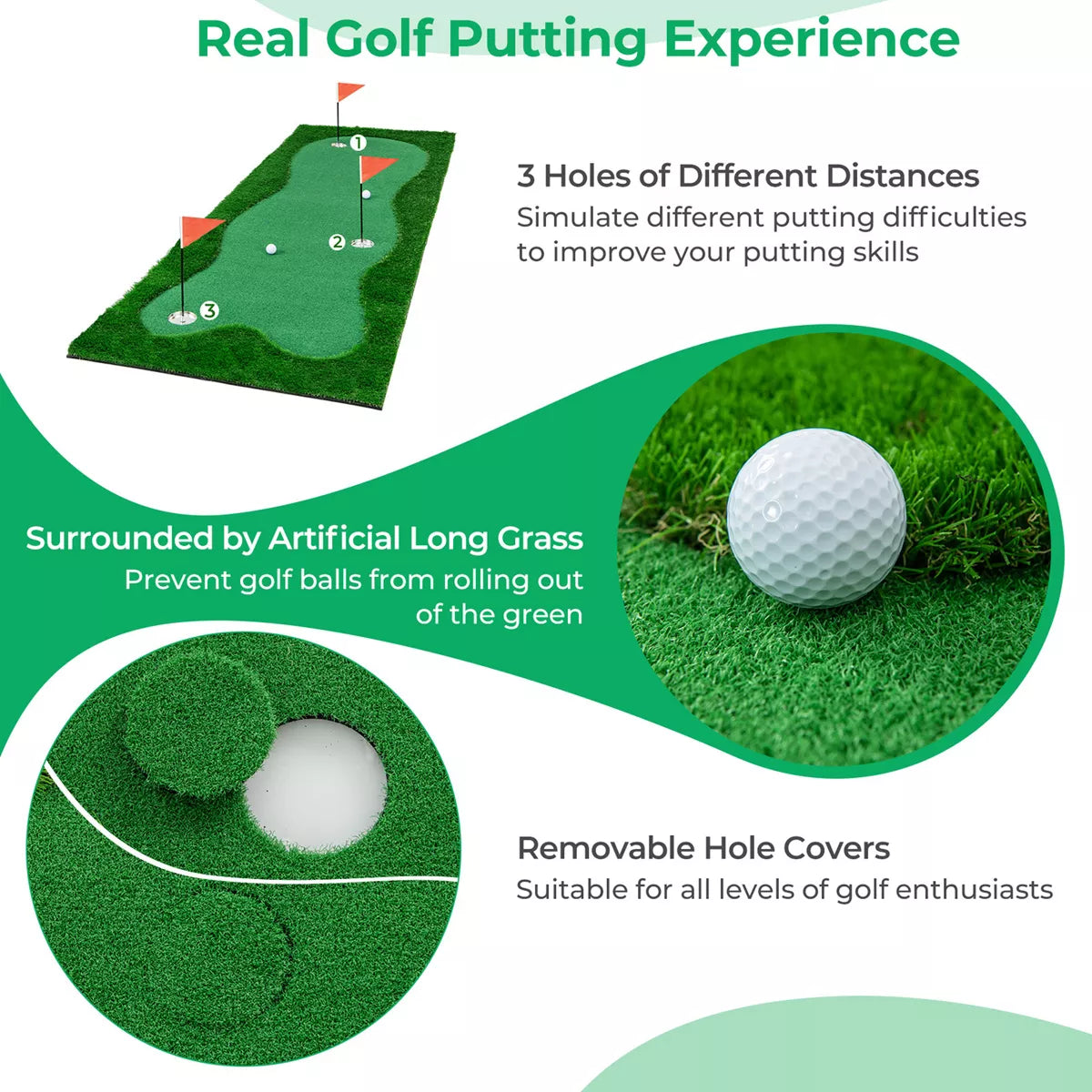 Costway 10 X 3.3/5 FT Golf Putting Green Professional Golf Training Mat with 2 Golf Balls