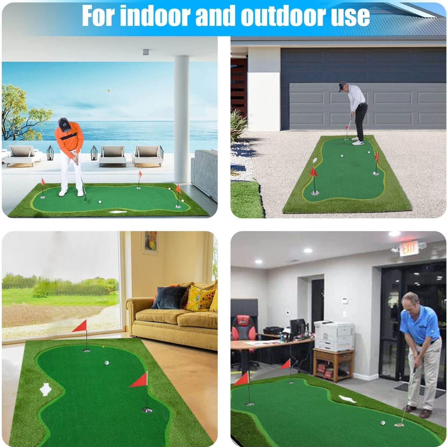 Golf Putting Green/Mat-Golf Training Mat- Professional Golf Practice Mat- Green Long Challenging Putter for Indoor/Outdoor